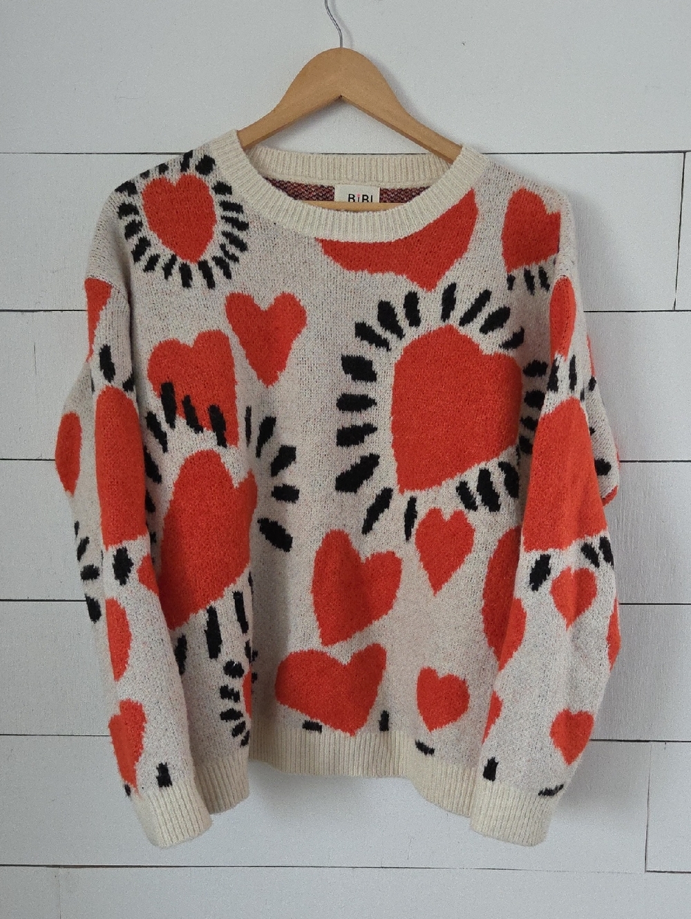 Bibi Cream Sweater Heart Pattern